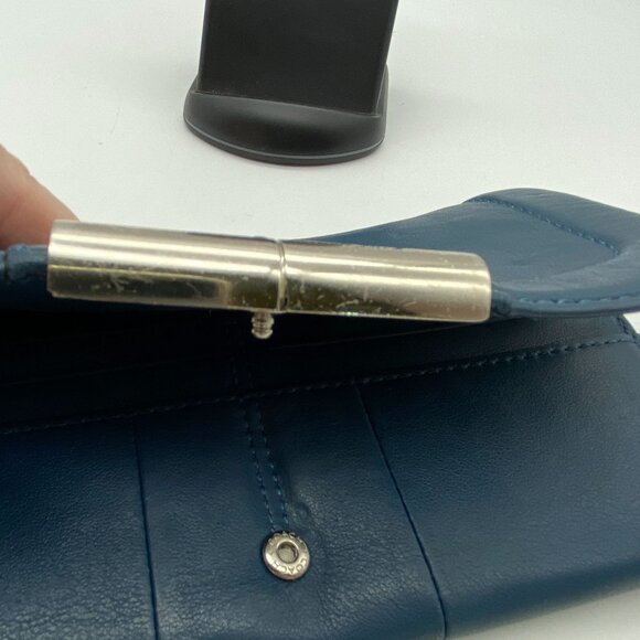 Coach Kristin leather wallet silver buckle bill fold pocket book teal green blue - Picture 8 of 16